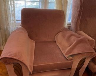 #21		Mauve Velvet Club Chair w/wood trim on Front - Mid-century style	 $75.00 
