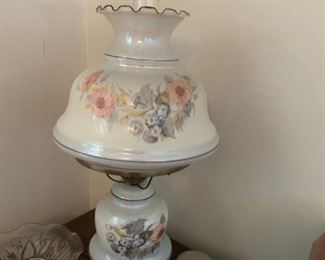 #25		Gone with the Wind Lamp - White w/Pink Roses   27" Tall  (2) $75 each

