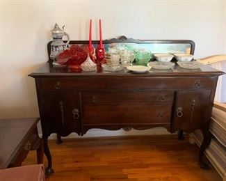 #28		Antique Buffet w/3 drawers & 2 doors w/Mirrored Back   60x21x48	 $275.00 
