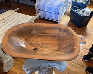 #31		Antique Wooden Dough Bowl 23"x14.5x4.5  	 $100.00 
