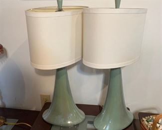#50		(2) Sea Salt Glass Ceramic Lamps  27" Tall     $75 each
