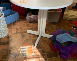 #52		35x36 White Painted Round Wood Table on Pedestal  (needs attaching 2 pcs)	 $65.00 
