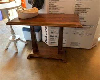 #68		rectangle 26x14x19 end table on pedestal base 	 $20.00 
