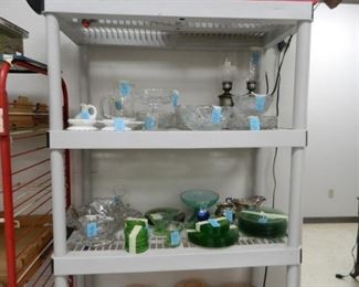 Clear and green depression glass