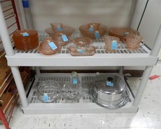 Pink and clear depression glass