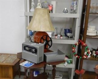 Glassware, vintage table, lamp, holiday