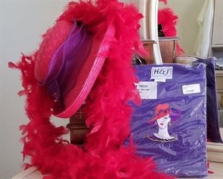 Red Hat Ladies hat and blouse and feathered bolla!