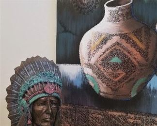 This Indian Chief and large pottery canvas art just go together like peanut butter and jelly! The colors are fantastic together. What statement pieces!