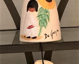 Sunflower and Native American little girl De Grazia ceramic bell.
