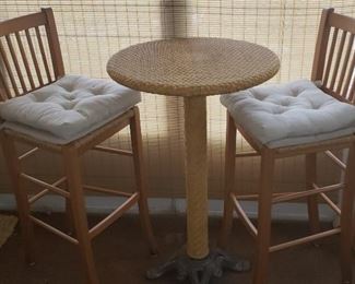 Cafe bistro wicker table and 2 chairs