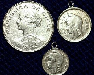 3 Chilean gold coins, 1935, 1895, 1895