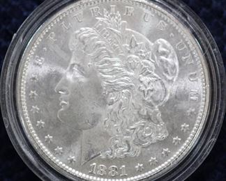 1881 s Morgan silver dollar