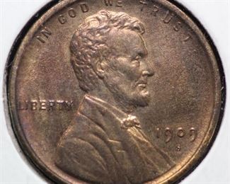 1909 s Lincoln penny,  red uncirculated condition