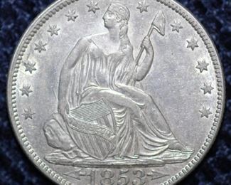 1853 Seated half dollar w/arrows and Rays