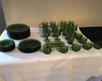 Vintage Green Bubble Glass Dishes and Glasses