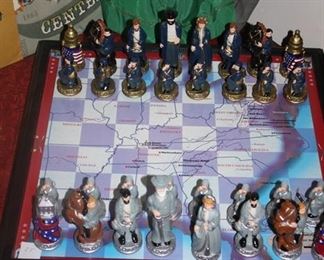 Civil War  chess set.  Blue vs. Gray.  Rhett and Scarlett dolls. v 