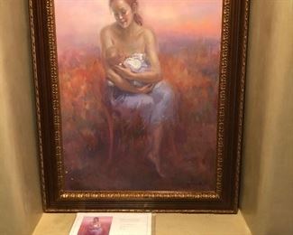 lovely signed mother & child painting with cert of authentication