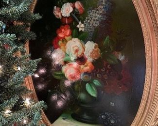 A wonderful Victorian oval floral oil painting