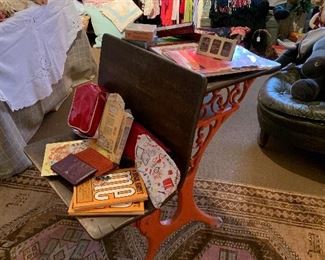 Antique school desk filled with vintage Hallmark back to school supplies