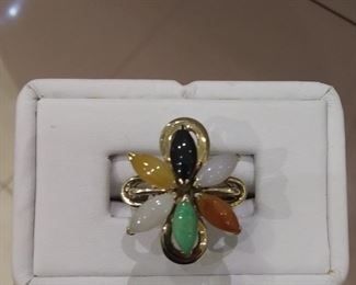 Multi Colored Jade Ring in Gold