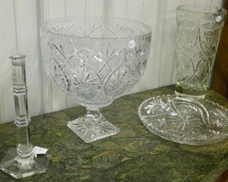 Large Cut Crystal Footed Punch Bowl 