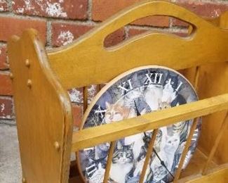 Cat clock and magazine rack