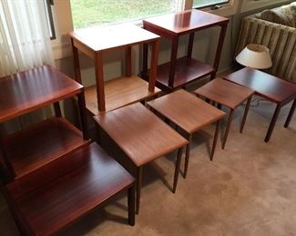 Many Teak and Rosewood end tables from Denmark