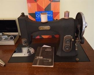 Vintage White Rotary Electric Sewing Machine Built In Table  Folds Down