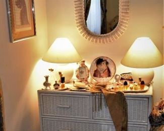 White Wicker Dresser and Mirror