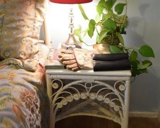 White Wicker Side Table