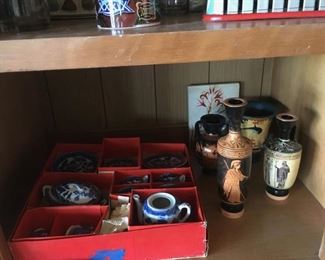 Blue Willow children's tea set -original box . and collectibles from Greece .
