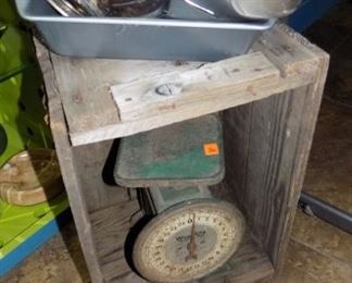 vintage scale and crate