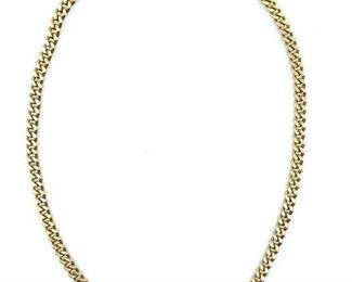 Elegant 18K yellow gold chain link necklace with standard plunger clasp and figure eight safety. 46 gms. Length: 18 in. Condition: Very good