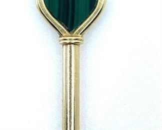 Vintage LaTriomphe 14K yellow gold pendant in the form of a key with the key bit in diamond chips in the shape of LOVE and top of key in heart shape surround with malachite. Stamped LaTriomphe. Stamped 14K. 8 grms. Length: 2.5 in. Condition: Very good
