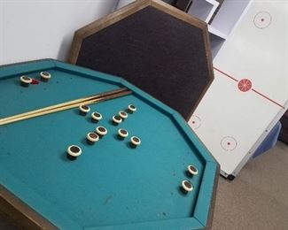 Bumper pool table with top cover and air hockey game