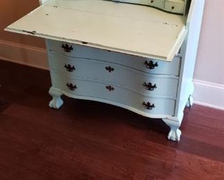 Secretary desk with cubbies, drawers, teal color