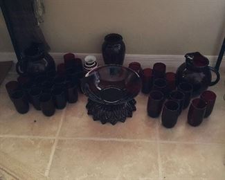 Ruby red glass sets,bowls,plates and more