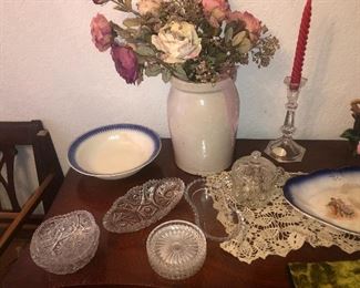 Delft Blue Bowl, vintage clear glassware, crock