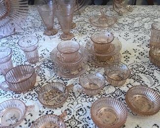 Pink Depression Glassware  assorted patterns
