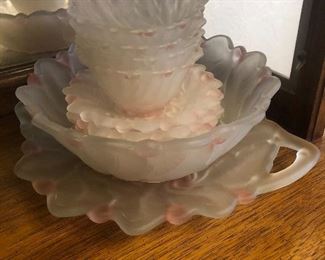 Vintaged frosted / pink serve ware