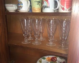 Etched Crystal Pilsner Glasses and misc mugs