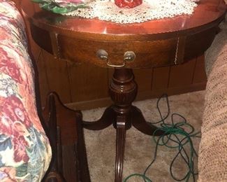 3 leg round side table with drawer