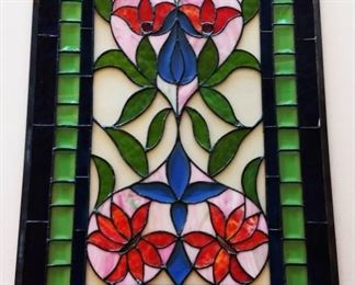 Vintage Stained Glass Panel with Beveled Glass