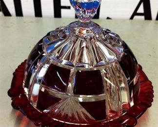 Vintage Ruby Cut-to-Clear Butter Dish