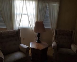 CHAIR, LAMPS, END TABLES