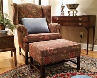 Attractive wing back chair with matching ottoman