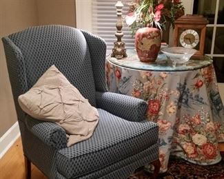 Blue wing back chair by Jetton Furniture