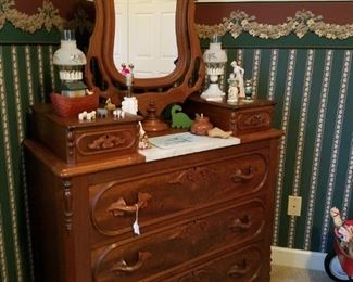 Victorian cherry dresser with wishbone mirror