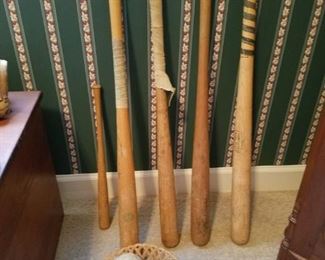 Several wooden baseball bats