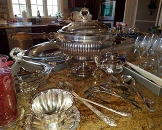 Silver plated hollowware and serving flatware
